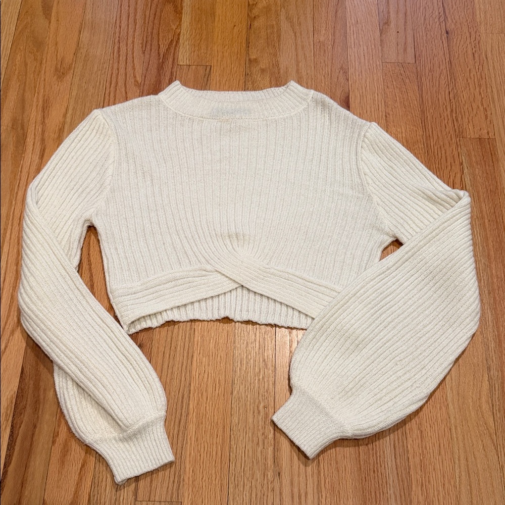 Cream Ribbed Cropped  Knit Sweater